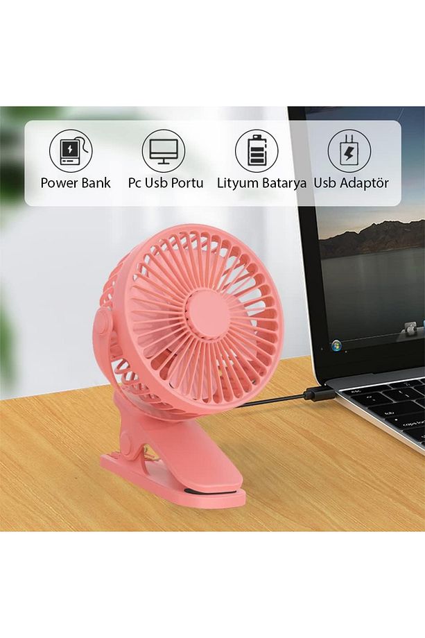3 Kademe Şarjlı Mandallı 360° Taşınabilir Fan Vantilatör JH-006 - 7