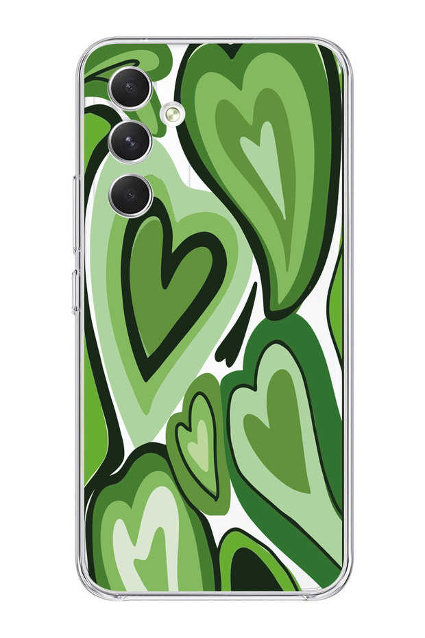 Samsung Galaxy A34 Compatible Green Heart Pattern Transparent Phone Case