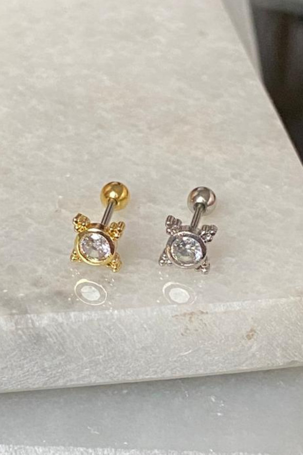 Kadın 316l Cerrahi Çelik Tek Taşlı Tragus Helix Piercing - 2