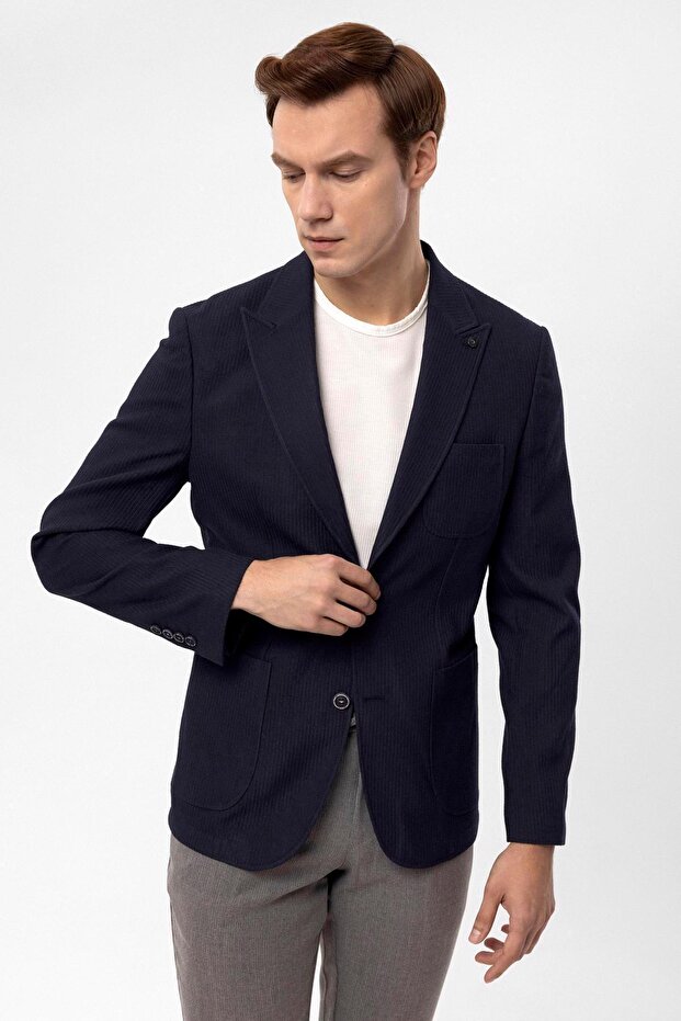 Slim Kalıp Armürlü Ceket - 3