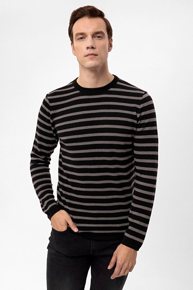 O Yaka Regular Kalıp Armürlü Triko - 5