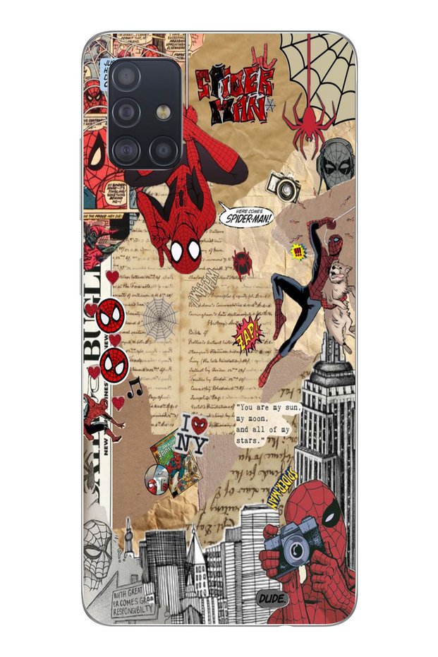 حافظة هاتف شفافة متوافقة مع هاتف سامسونج جالاكسي A51 بنمط Spiderman Collage