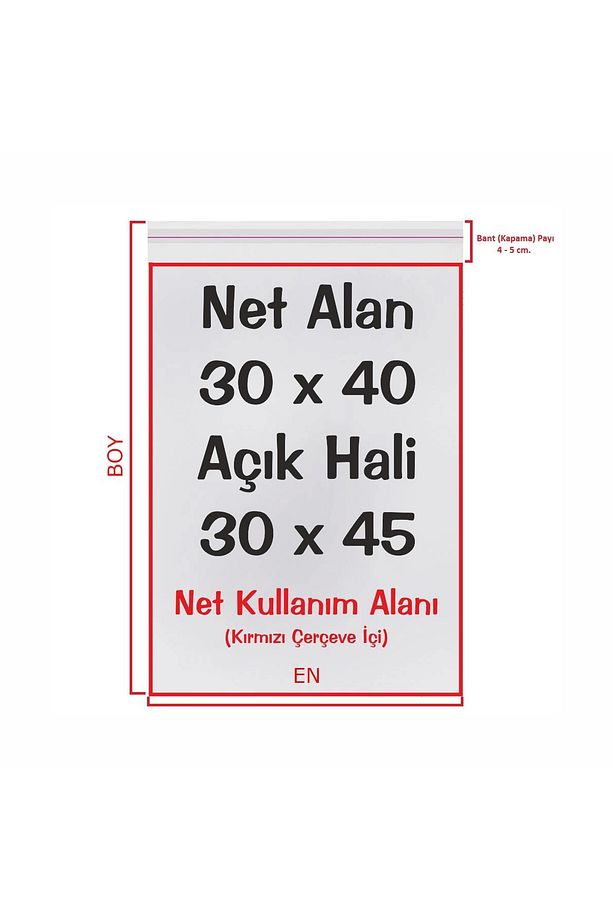 Şeffaf Bantlı (30X45 CM) Yumuşak Naylon Poşet (100 ADET) - Yumuşak Bantlı Poşet - 2