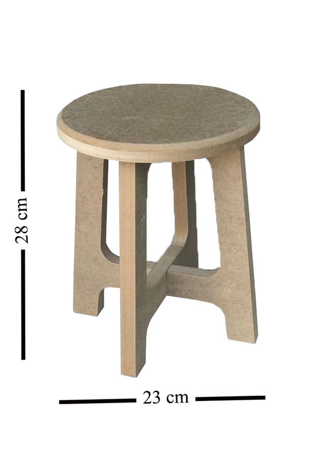 Boyanabilir Ahşap MDF Yuvarlak Demonte Tabure 23x28 cm - 1