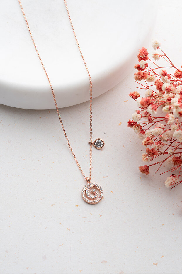 925 Ayar Gümüş Yaşam Sembolü Tek Taş Detaylı Kadın Kolye - 6