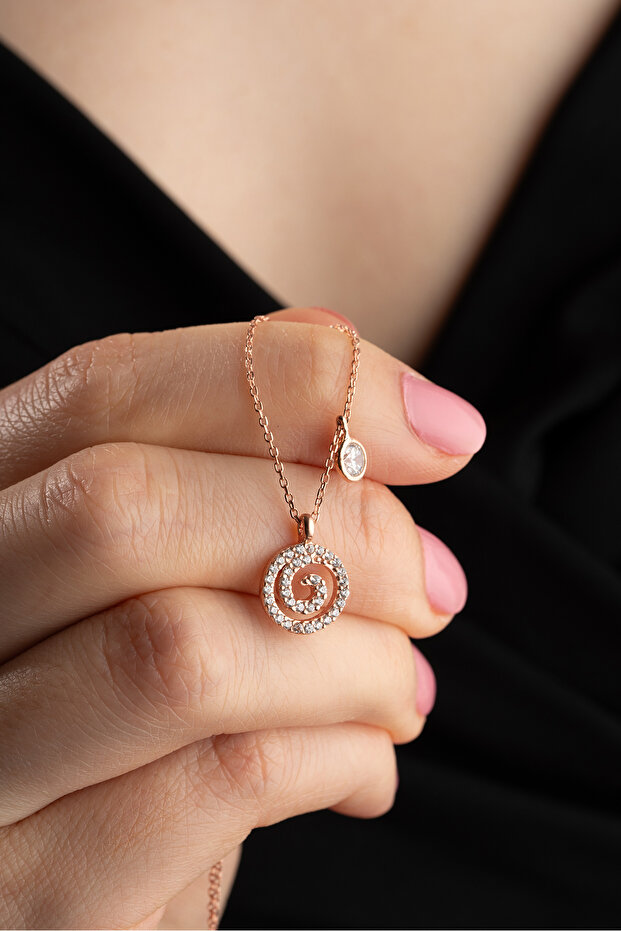 925 Ayar Gümüş Yaşam Sembolü Tek Taş Detaylı Kadın Kolye - 1