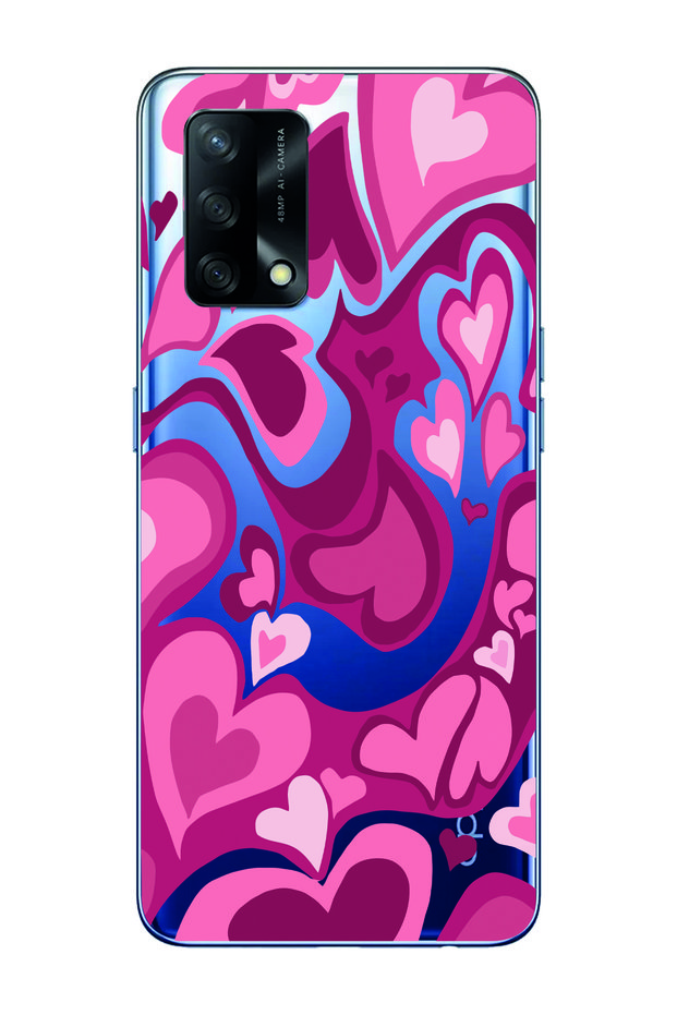 Oppo A74 Compatible Heart Pattern Transparent Phone Case