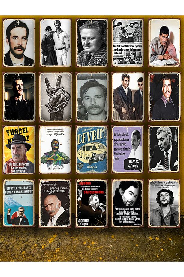 Efsane Devrimciler Seti 20 Adet 20x30 Cm Retro Ahşap Tablo - 1