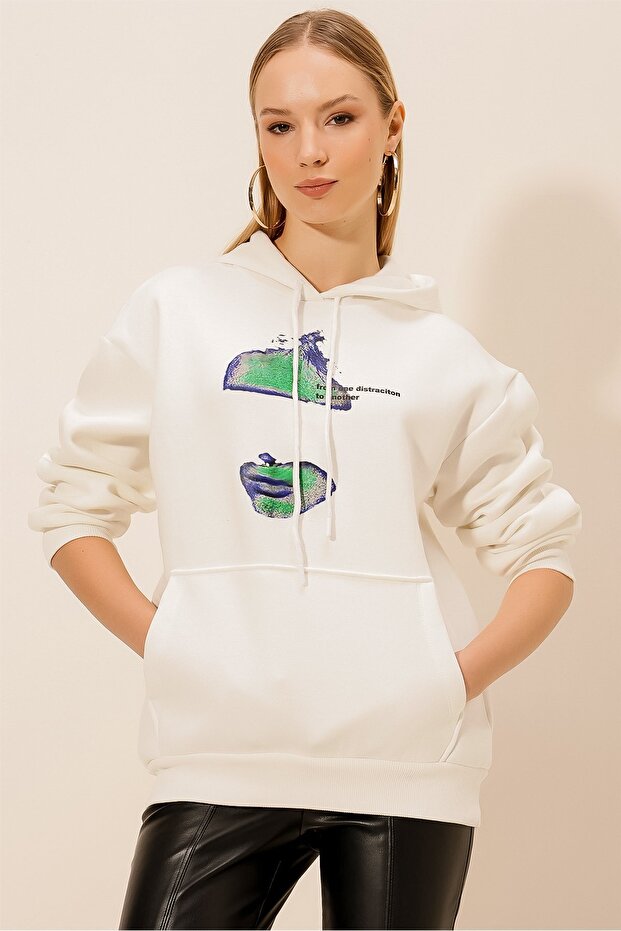 Üç iplik Distraction Baskı SWEAT - 3