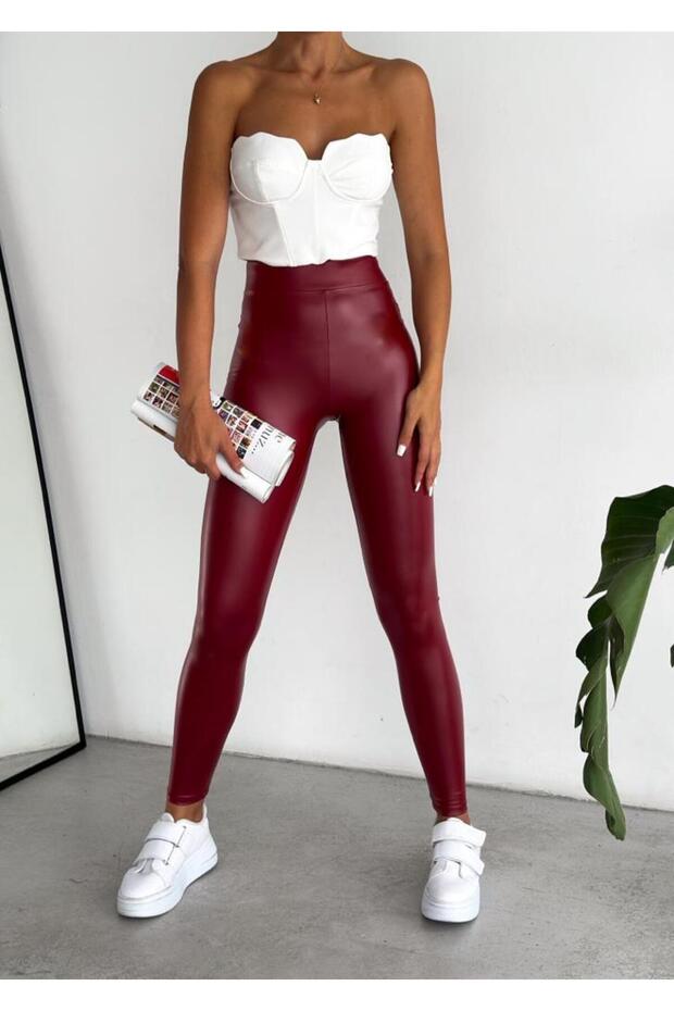 WOMEN'S HIGH WAIST LEATHER LOOK ANKLE-LENGTH SLIM BEAN TIGHTS AYD0001