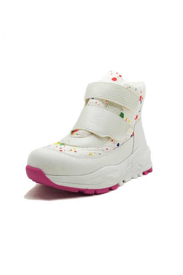 White Fuchsia Color Patterned Children's Boots with Waterproof Velcro, Size 31-32-33-34-35-36