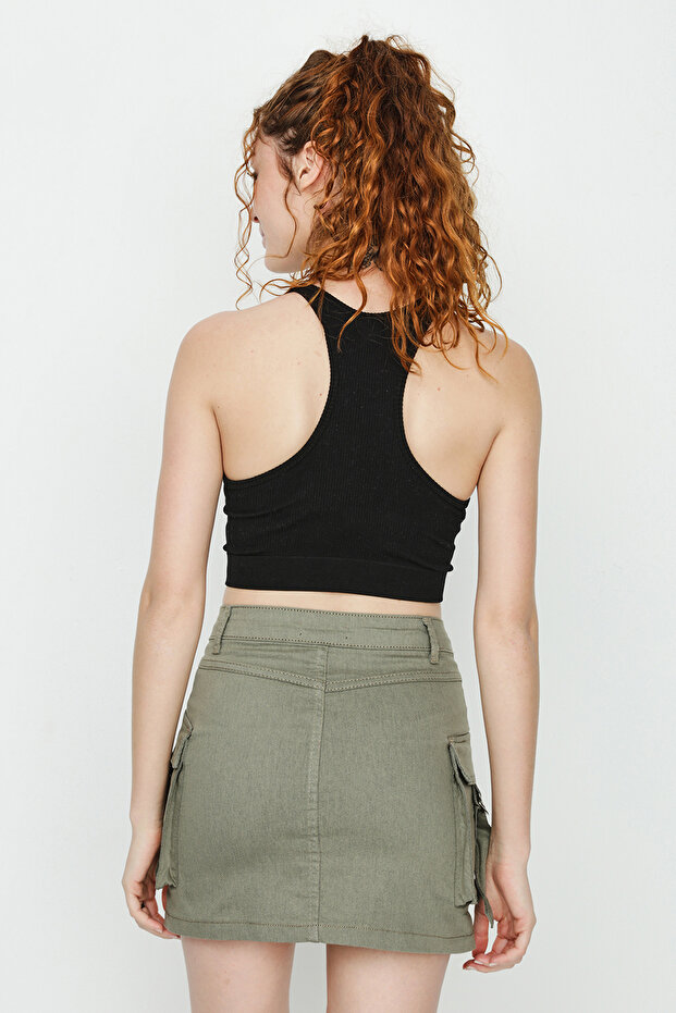 Kadın Yeşil Mini Denim Etek - 5