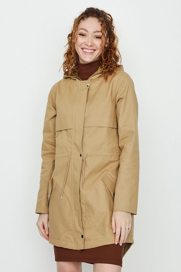 Kadın Camel Kapüşonlu Fermuarlı Cepli Parka - 3