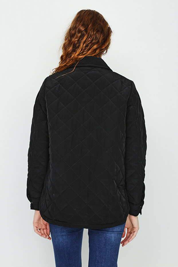 Kadın Siyah Çıtçıt Kapamalı Kapitone Mont - 7