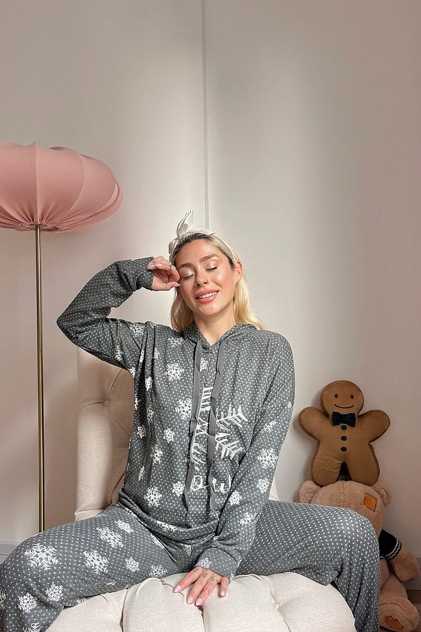 Melanj Yarım Tane Desenli Yumoş Örme Pijama Takımı - 3