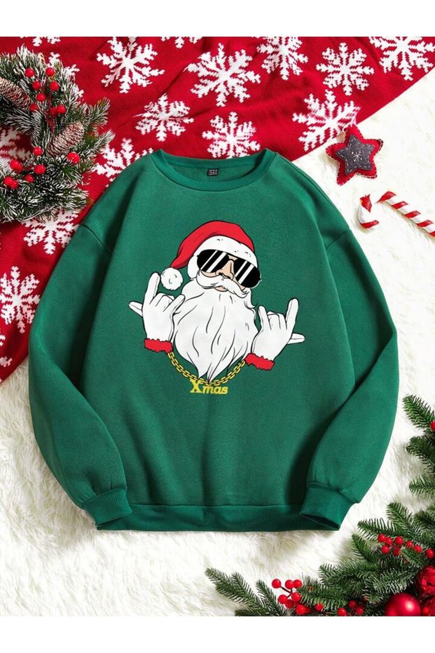 SEBESTA FASHİON NEW SEASON SPECIAL FOR THE NEW YEAR Unisex 2 THREAD BARRED SANTA PRINTED HOODED Sweatshirt