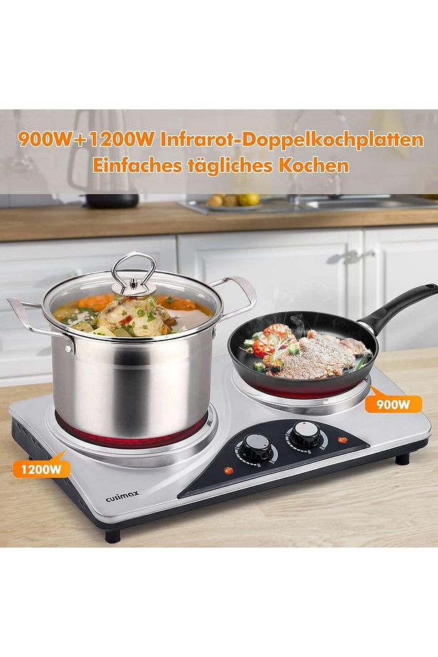 Dökme demir çift ocak, 2'li elektrikli ocak gözü, 1000 W + 1500 W, elektrikli çift ocak - 2