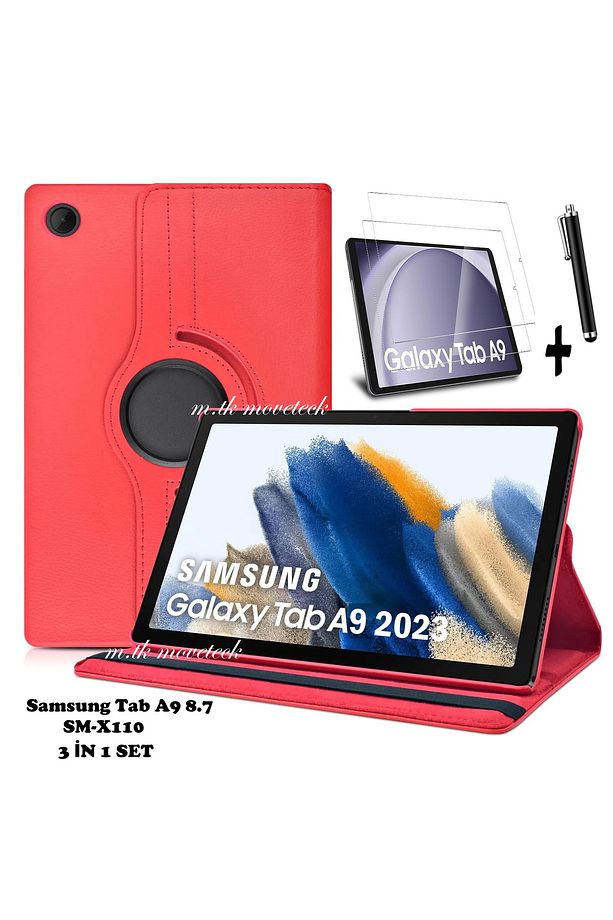Samsung Galaxy Tab A9 8.7 Inç Uyumlu Kılıf 360 Dönebilen Standlı Kapak Ekran Koruyucu Cam Sm-x110 - 1