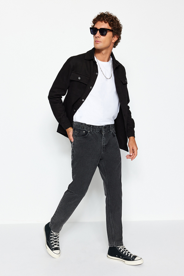 Antrasit Smoke Relax Fit Boyfriend Jeans Kot Pantolon TMNAW23JE00043 - 4
