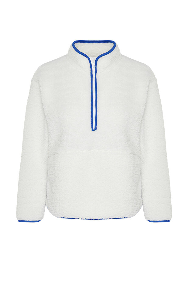 Beyaz Peluş Örme Spor Sweatshirt THMAW23SW00021 - 7