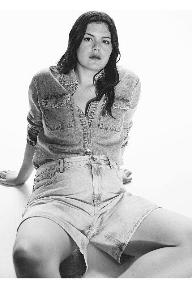 Düz Kesim Denim Şort - 7