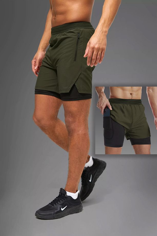Unisex Gym Ve Fitness Astarlı Taytlı Şort / Gizli Cep Detaylı - 1