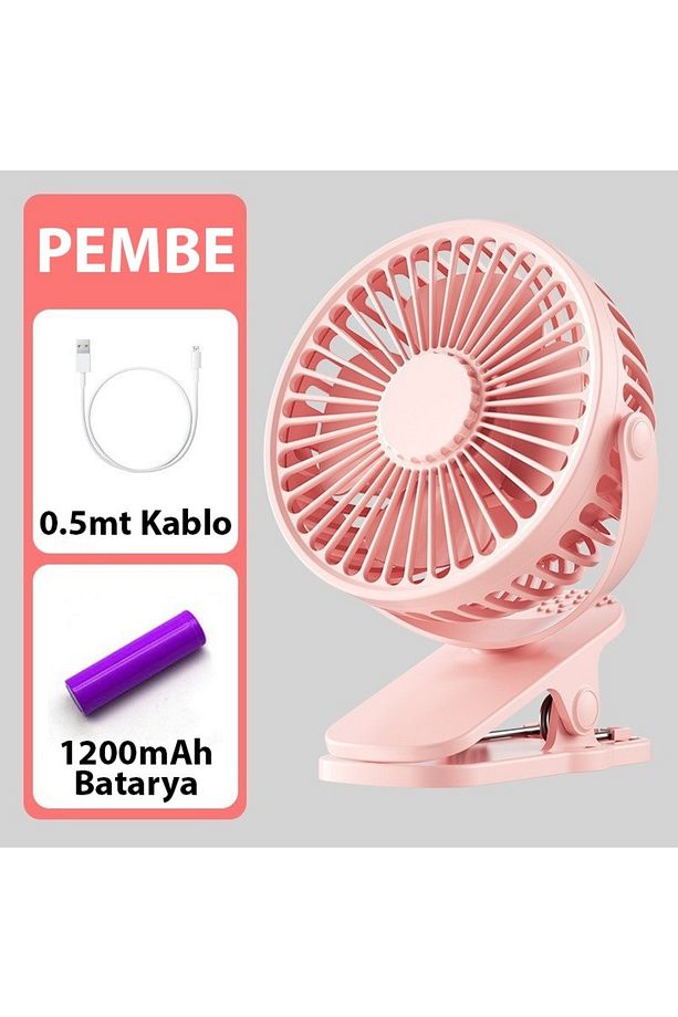 3 Kademe Şarjlı Mandallı 360° Taşınabilir Fan Vantilatör JH-006 - 4