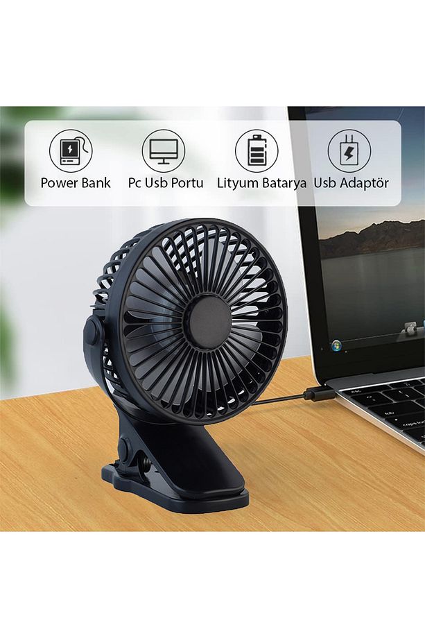 3 Kademe Şarjlı Mandallı 360° Taşınabilir Fan Vantilatör JH-006 - 5