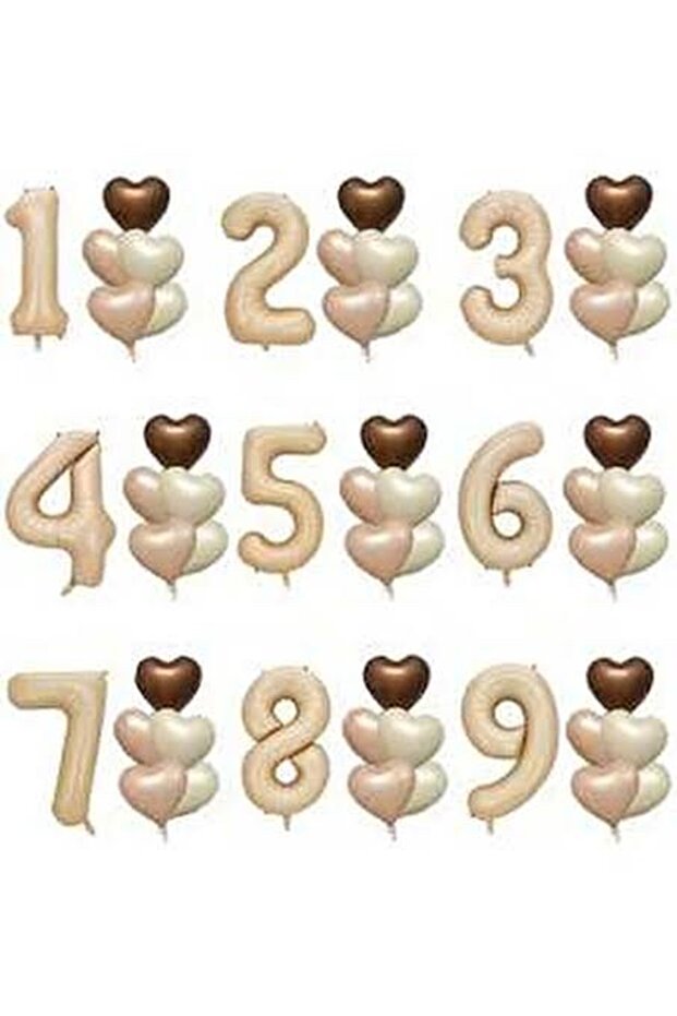 Number Cream beige foil balloon set coffee shades foil heart balloon