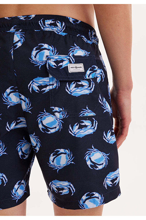 Lacivert Yengeç Baskılı Regular Fit Erkek Deniz Şortu Wmpattern - 4