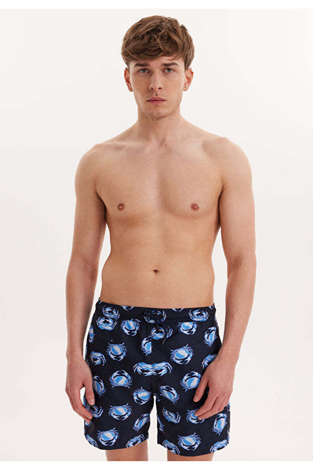 Lacivert Yengeç Baskılı Regular Fit Erkek Deniz Şortu Wmpattern - 1