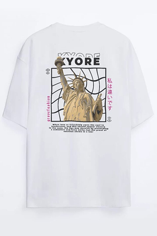 Reversible Us Liberty Statue Printed Unisex Oversize T-shirt