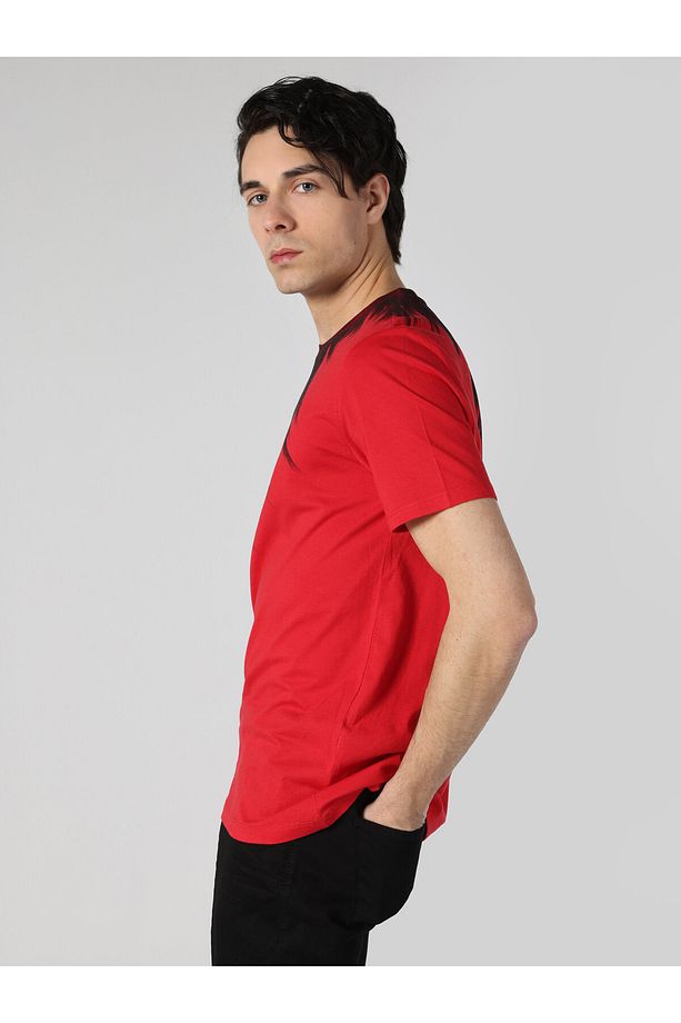 Regular Fit Bisiklet Yaka Baskılı Kırmızı Erkek Kısa Kol Tişört Cl1062530 - 1