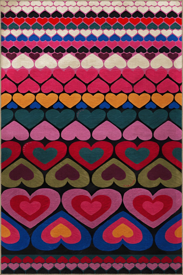 Multicolored Stripe Partition Heart Patterned Creative Modern Decorative Carpet 2327