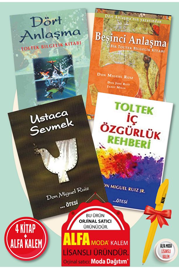 Dört Anlaşma + Beşinci Anlaşma + Ustaca Sevmek + Toltek İç Özgürlük Rehberi Don Miguel Ruiz Set 4'lü - 1