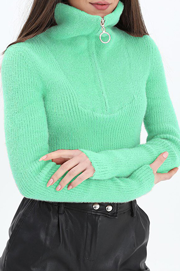 سترة تريكو مضلعة بسحاب - 1