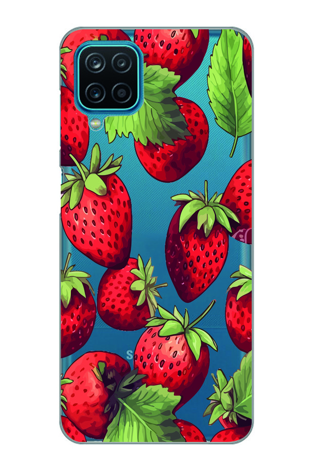 حافظة هاتف شفافة بنمط الفراولة متوافقة مع هاتف Samsung Galaxy A12/M12