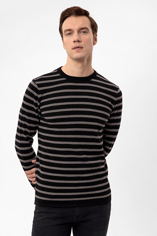 O Yaka Regular Kalıp Armürlü Triko - 3