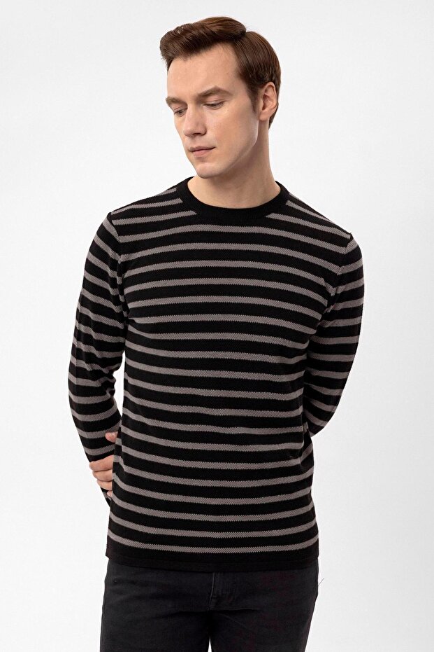 O Yaka Regular Kalıp Armürlü Triko - 4