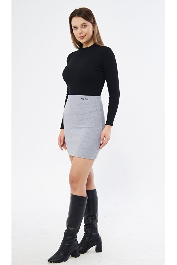 Baskılı Mini Triko Etek - 1