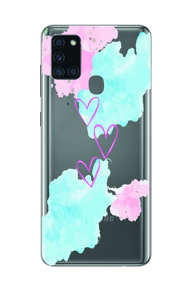 Heart Patterned Transparent Phone Case Compatible with Samsung Galaxy A21S
