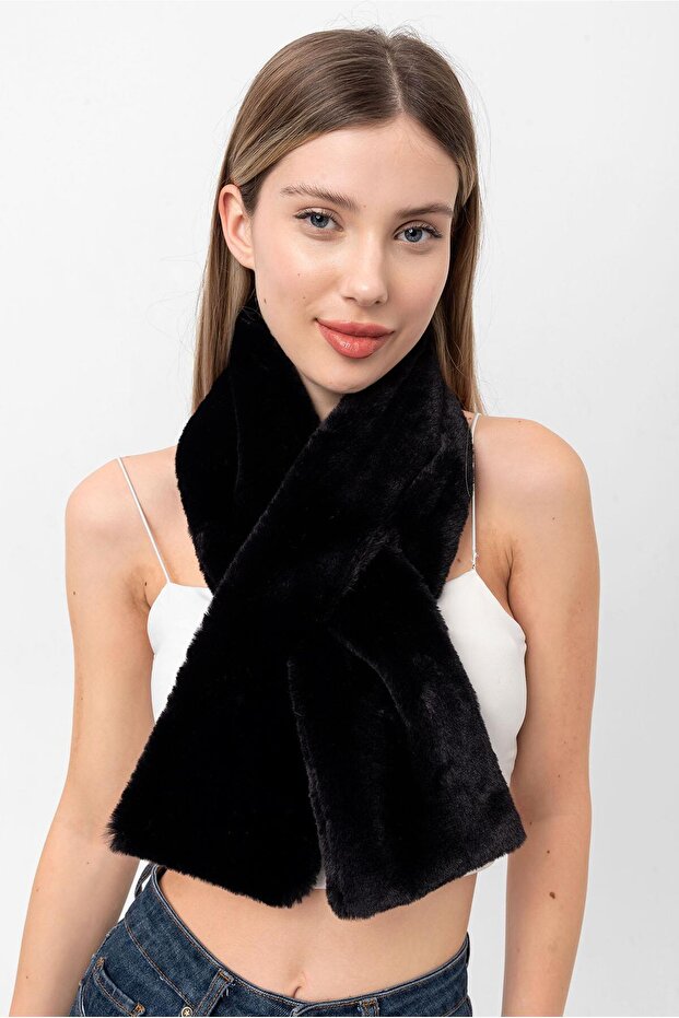Black Women's Soft Plush Kaşkol Neck Collar Scarf