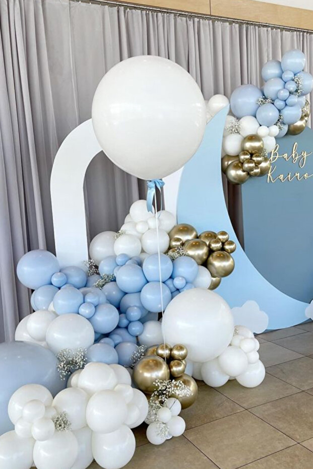 Macaron blue white gold balloon chain set 100 pieces of balloons
