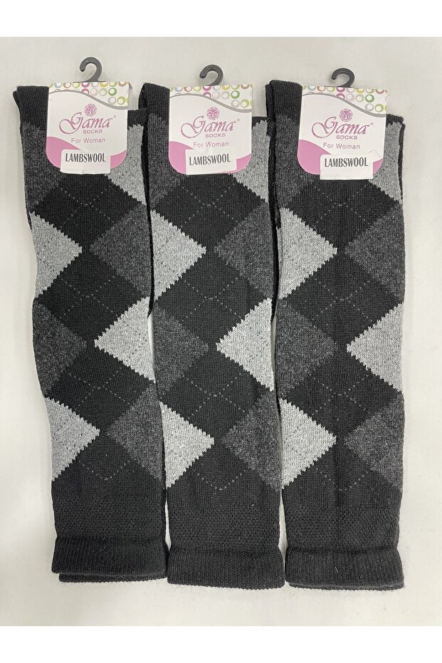 3 Pieces Genuine Lamb Wool Plaid Long Below the Knee Thick Winter Women's Socks