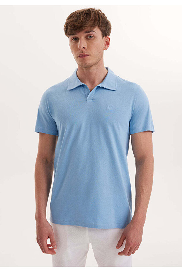 Light Blue Polo Collar Cotton Regular Fit Men's T-shirt Vital