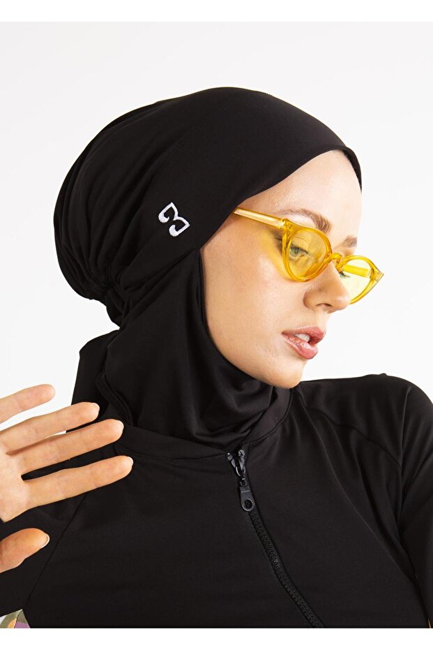 Hijab Swimming Cap - White Logo Embroidered