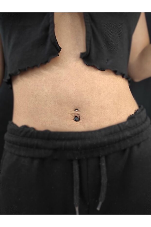 Taşlı Siyah Göbek Piercing - 1