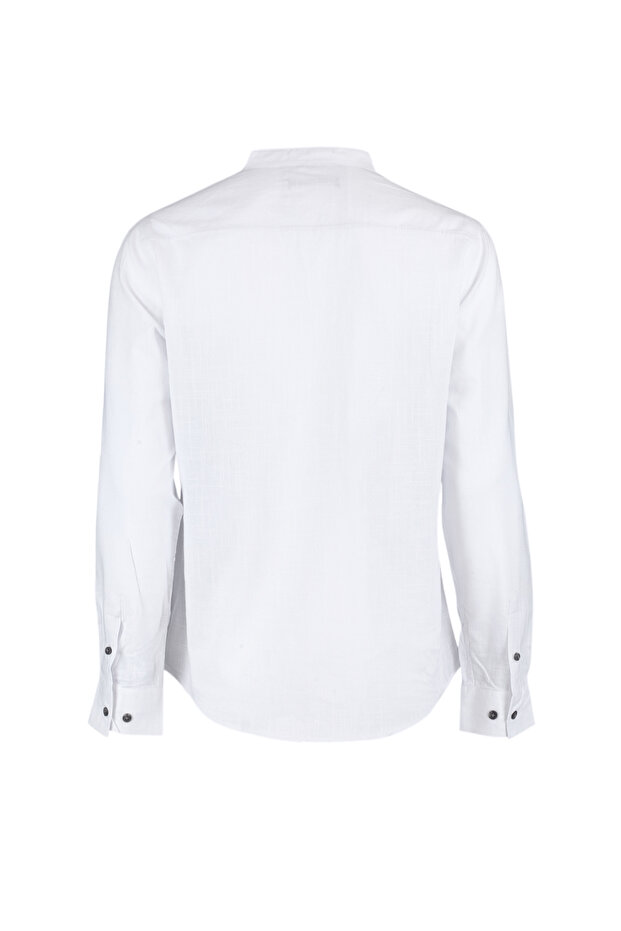 Beyaz Slim Fit Yarım Patlı Düğmeli Hakim Yaka %100 Pamuklu Gömlek TMNSS20GO0097 - 8
