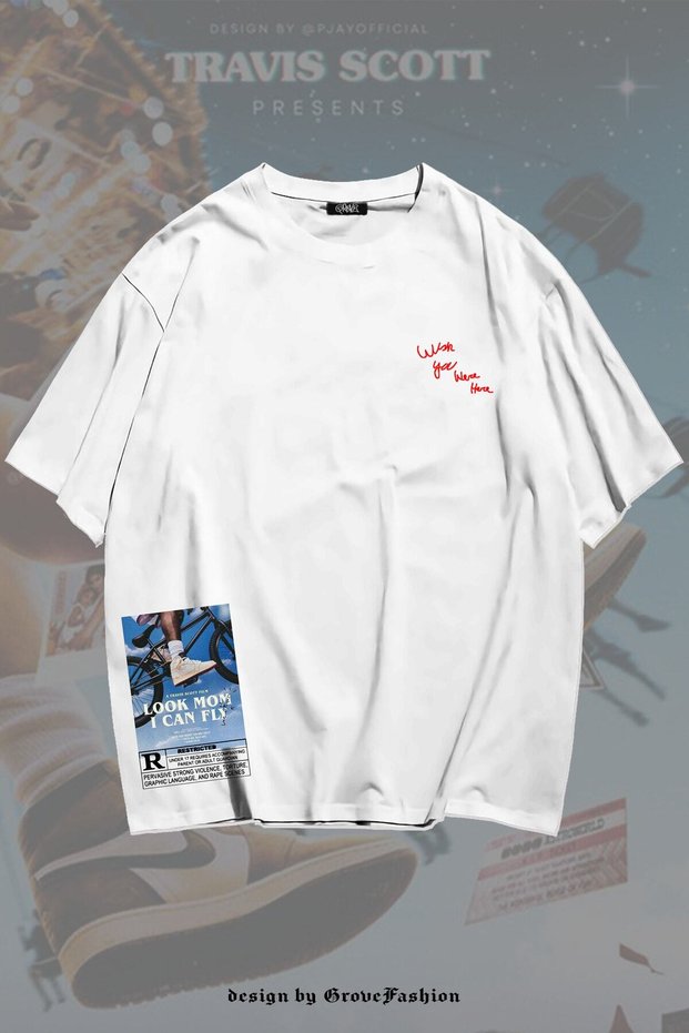 Hiphop Travis Scott Look Mom I Can Fly Printed Unisex Oversize T-shirt