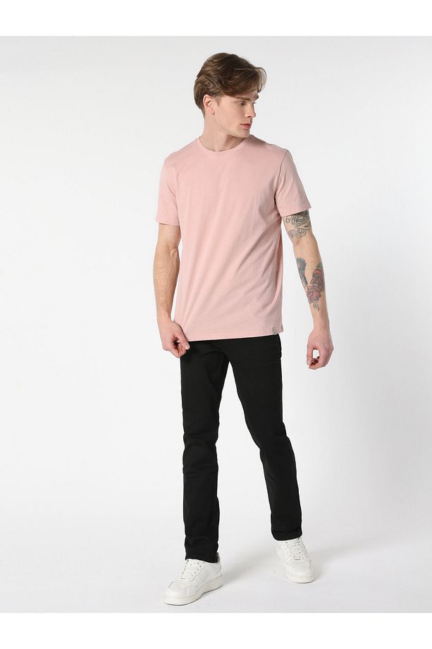Regular Fit Bisiklet Yaka Basic Pembe Erkek Kısa Kol Tişört - 3